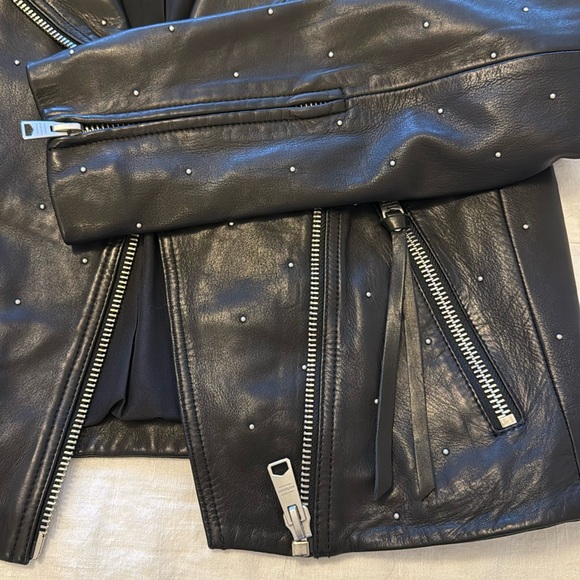 NWOT All Saints Dalby Pin-Studded Leather Biker Jacket - Picture 4 of 9